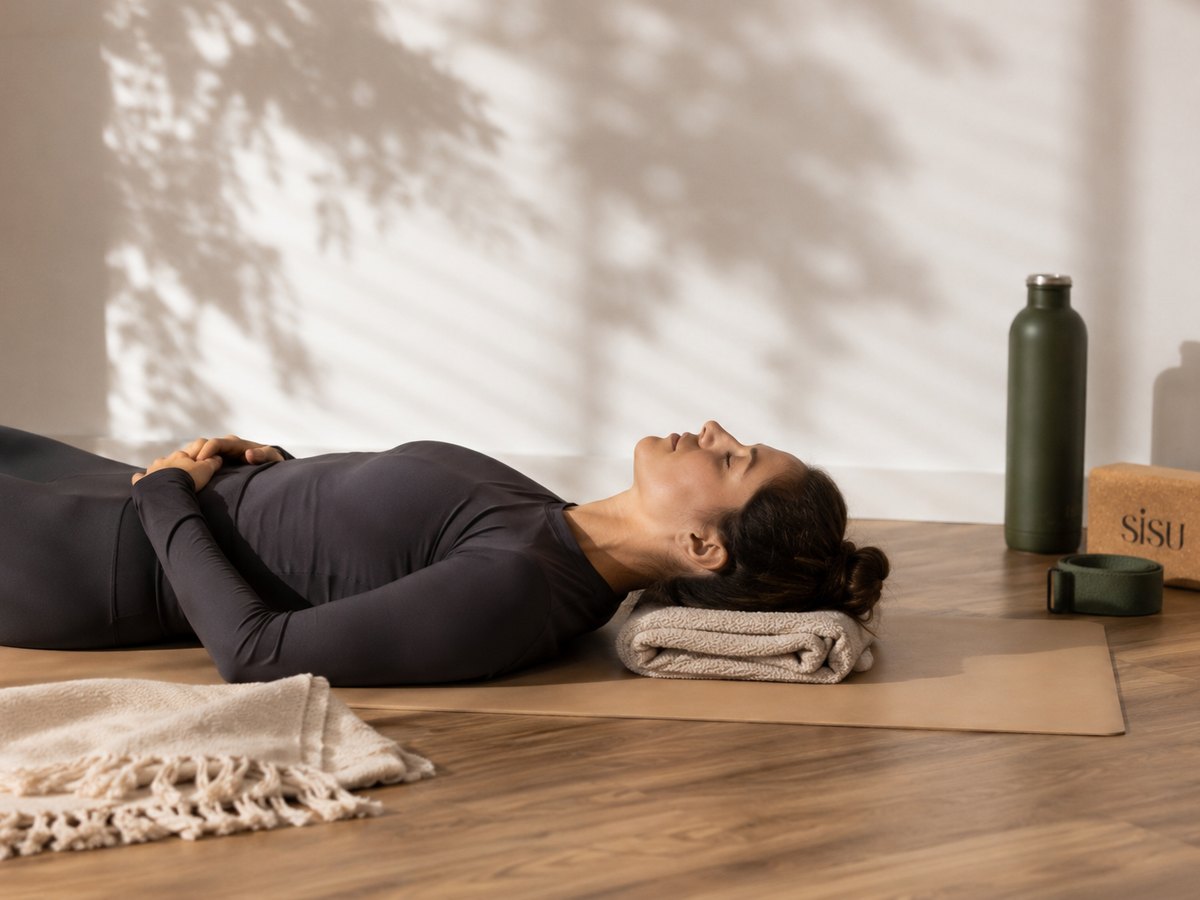 Resting on a mat with a folded blanket in the SiSU mat studio